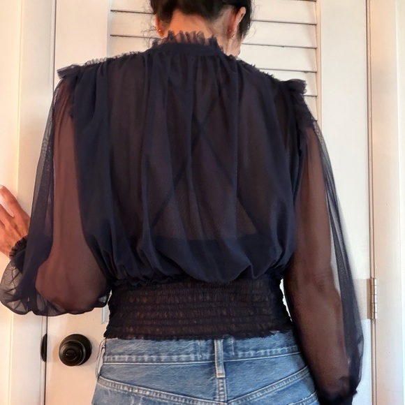 Elegant Navy Sheer Blouse - Picture 3 of 7